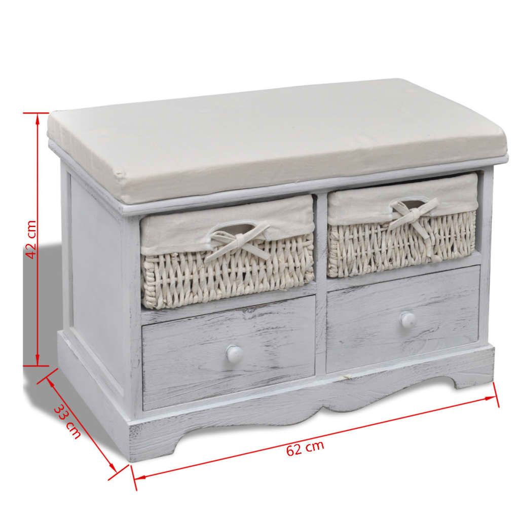 Storage Bench White 62x33x42 cm Paulownia Wood