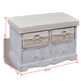 Storage Bench White 62x33x42 cm Paulownia Wood