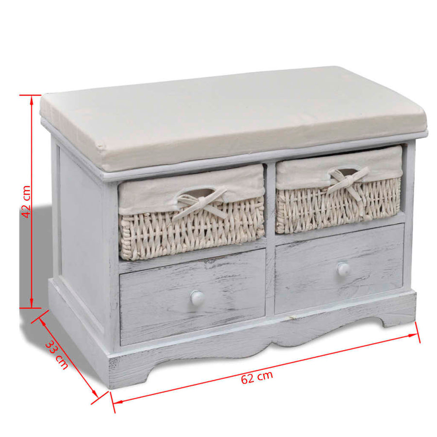 Storage Bench White 62x33x42 cm Paulownia Wood