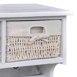 White Paulownia Wood Wall Shelf With Hangers 2 Weaving Baskets 4 Hooks - Side View