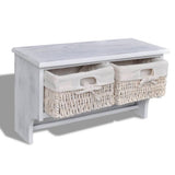 White Paulownia Wood Wall Shelf With Hangers 2 Weaving Baskets 4 Hooks - Top-Down View