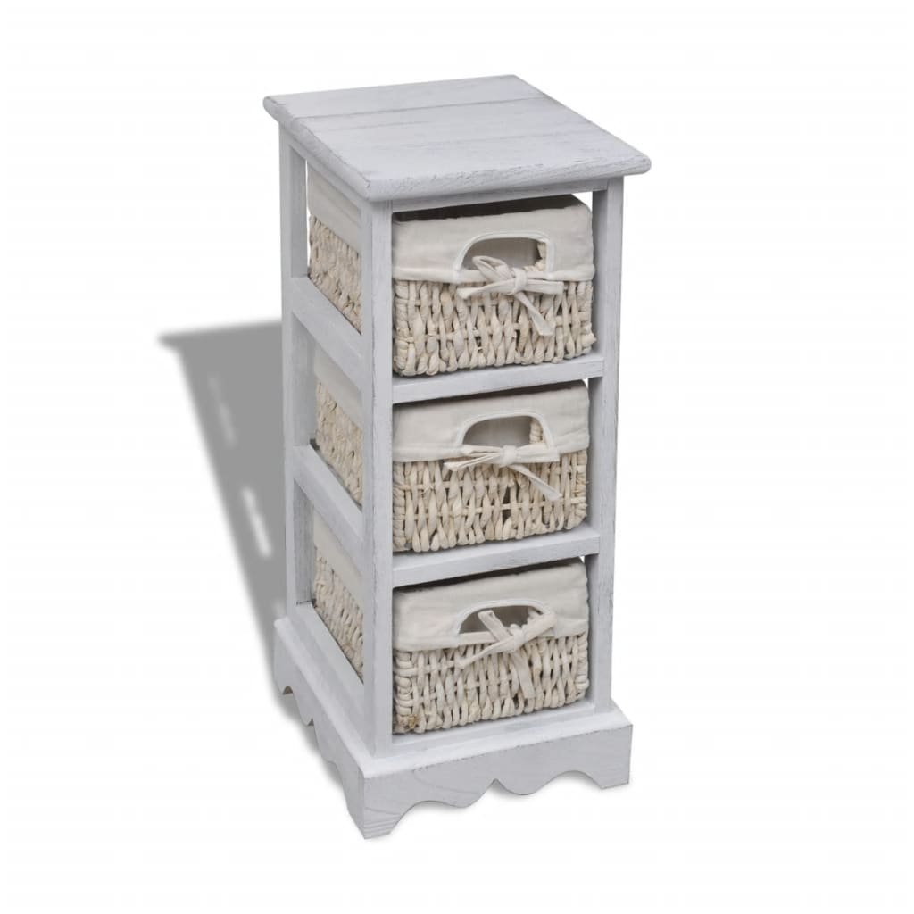 Paulownia Wood Storage Rack 3 Weaving Baskets White