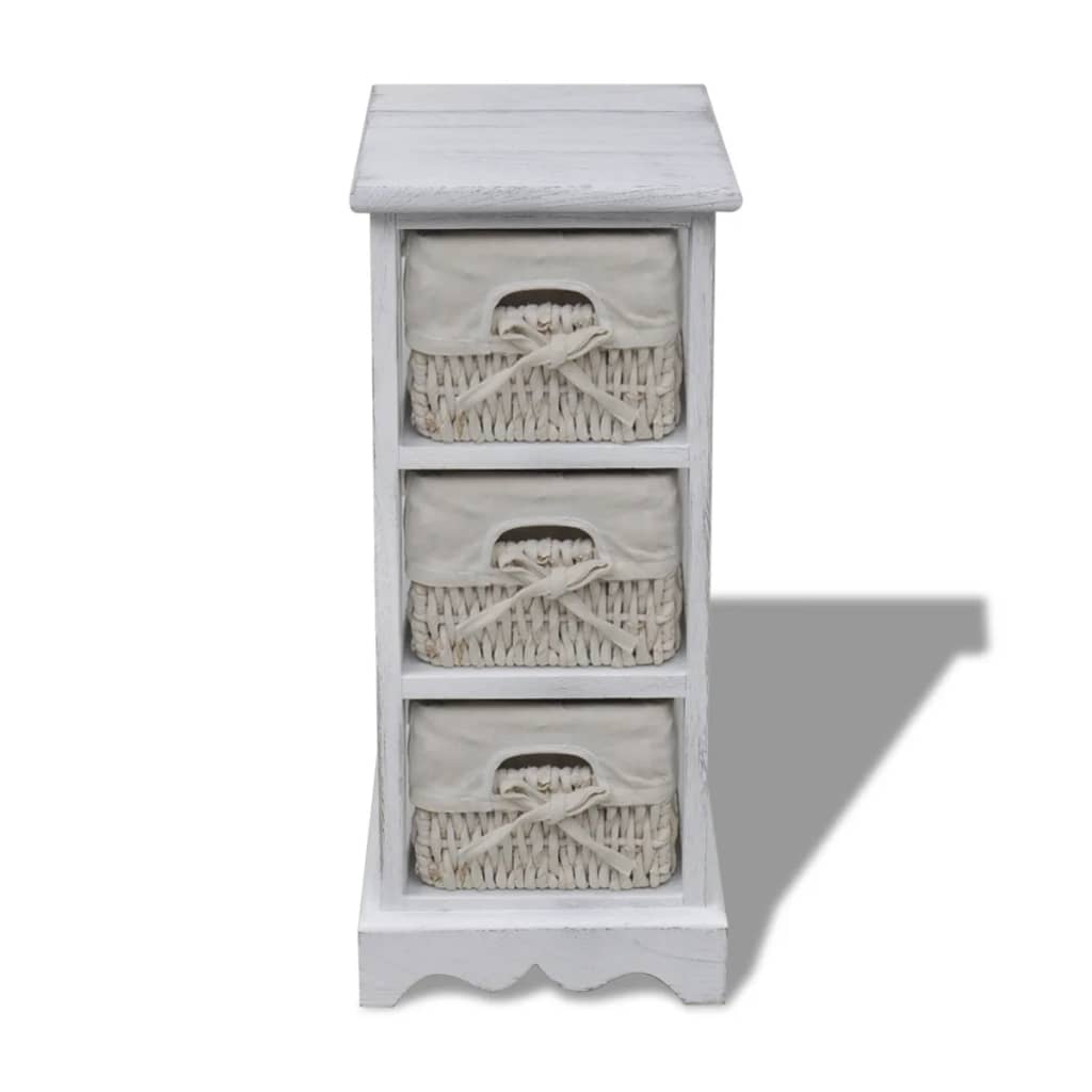 Paulownia Wood Storage Rack 3 Weaving Baskets White