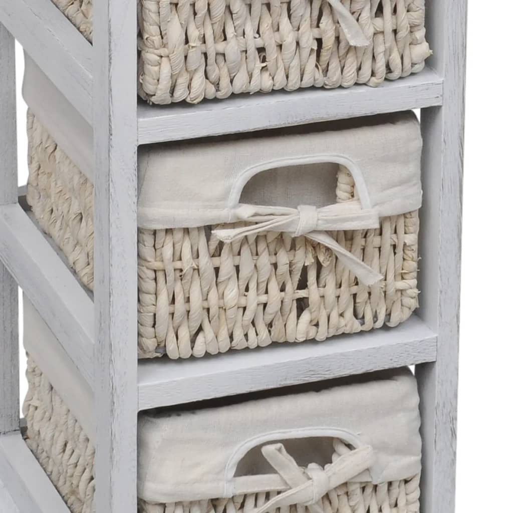 Paulownia Wood Storage Rack 3 Weaving Baskets White