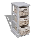 Paulownia Wood Storage Rack 3 Weaving Baskets White