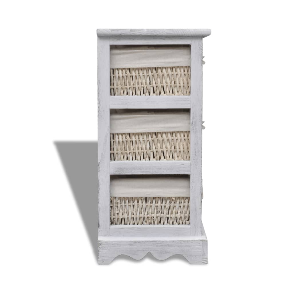 Paulownia Wood Storage Rack 3 Weaving Baskets White