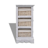 Paulownia Wood Storage Rack 3 Weaving Baskets White - Rear View