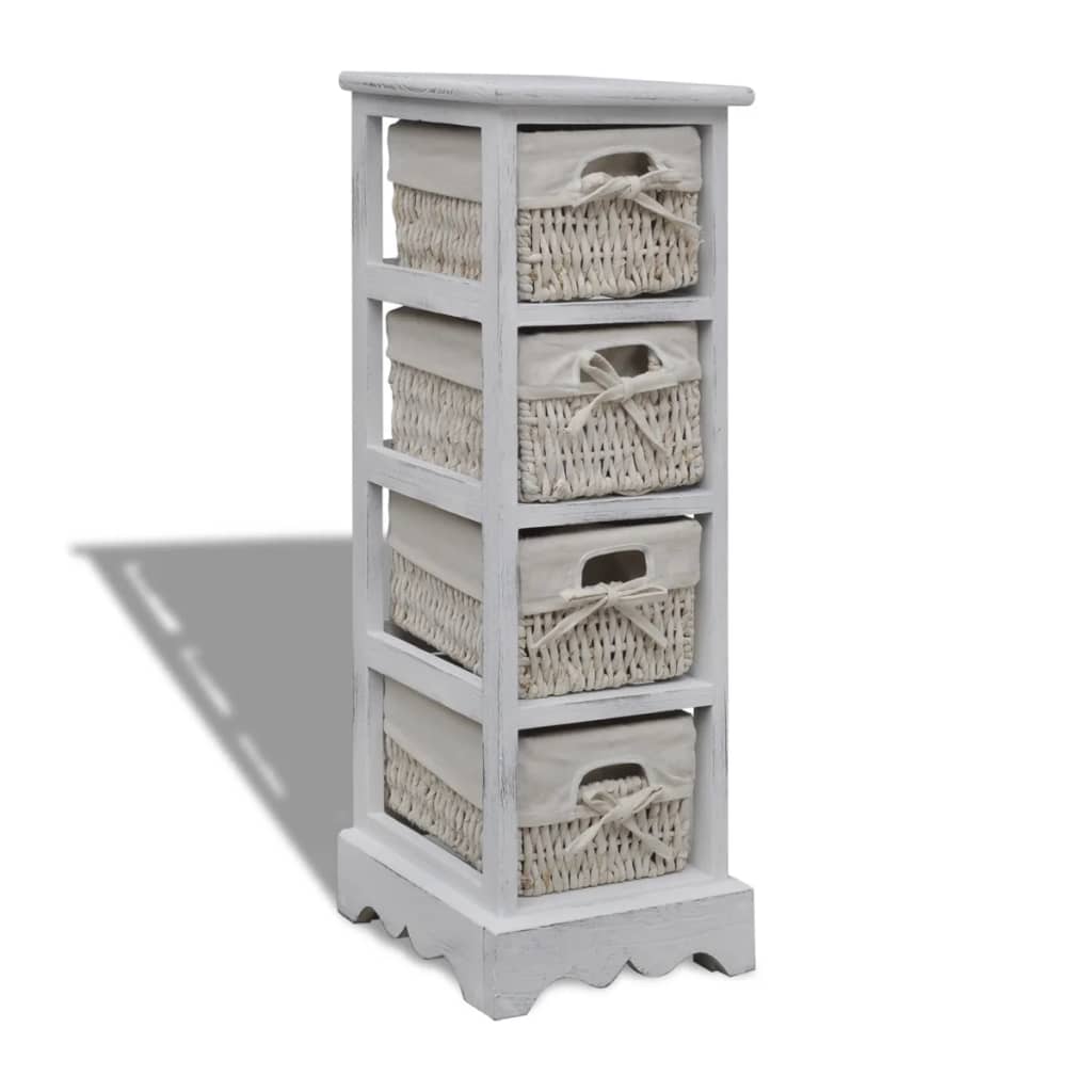 Paulownia Wood Storage Rack 4 Weaving Baskets White