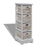 Paulownia Wood Storage Rack 4 Weaving Baskets White