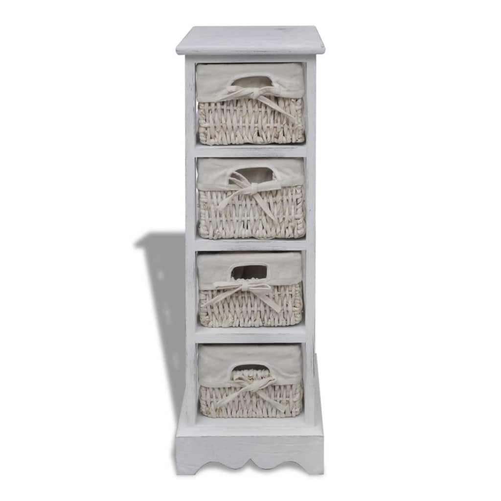 Paulownia Wood Storage Rack 4 Weaving Baskets White