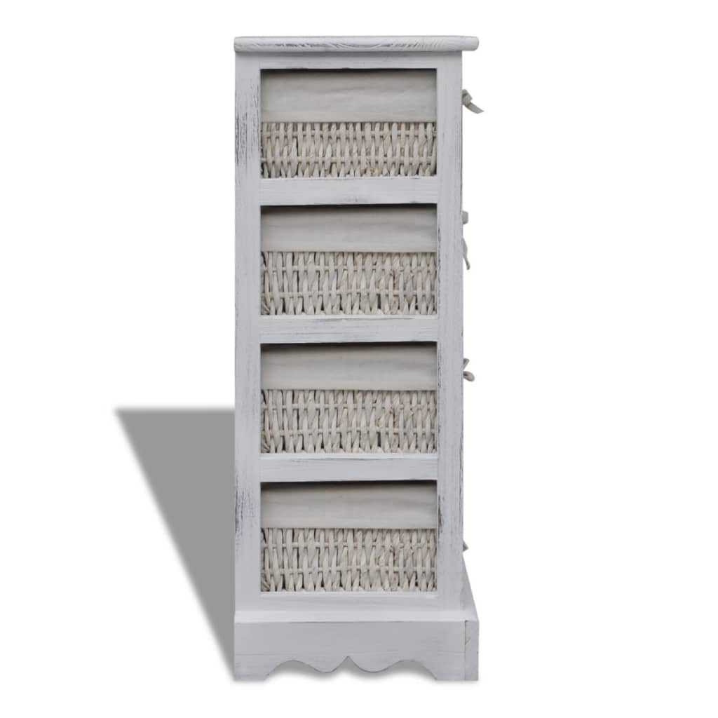 Paulownia Wood Storage Rack 4 Weaving Baskets White