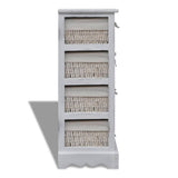Paulownia Wood Storage Rack 4 Weaving Baskets White