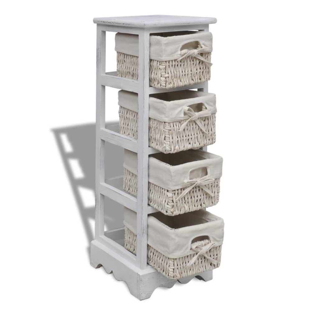 Paulownia Wood Storage Rack 4 Weaving Baskets White