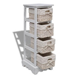 Paulownia Wood Storage Rack 4 Weaving Baskets White