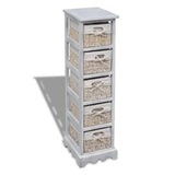 Wooden Storage Rack 5 Weaving Baskets White