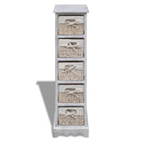 Wooden Storage Rack 5 Weaving Baskets White - Front View