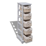 Wooden Storage Rack 5 Weaving Baskets White - Side View