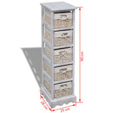 Wooden Storage Rack 5 Weaving Baskets White - Close-Up Angle