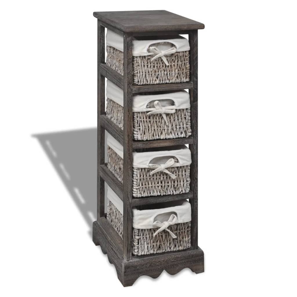 Paulownia Wood Storage Rack 4 Weaving Baskets Brown