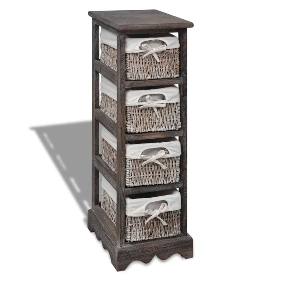 Wooden Storage Rack 4 Weaving Baskets Brown