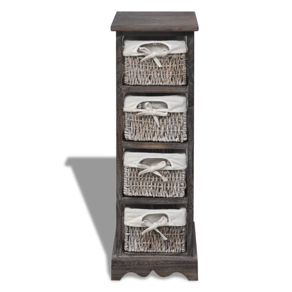 Paulownia Wood Storage Rack 4 Weaving Baskets Brown
