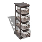 Wooden Storage Rack 4 Weaving Baskets Brown