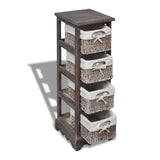 Paulownia Wood Storage Rack 4 Weaving Baskets Brown - Side View