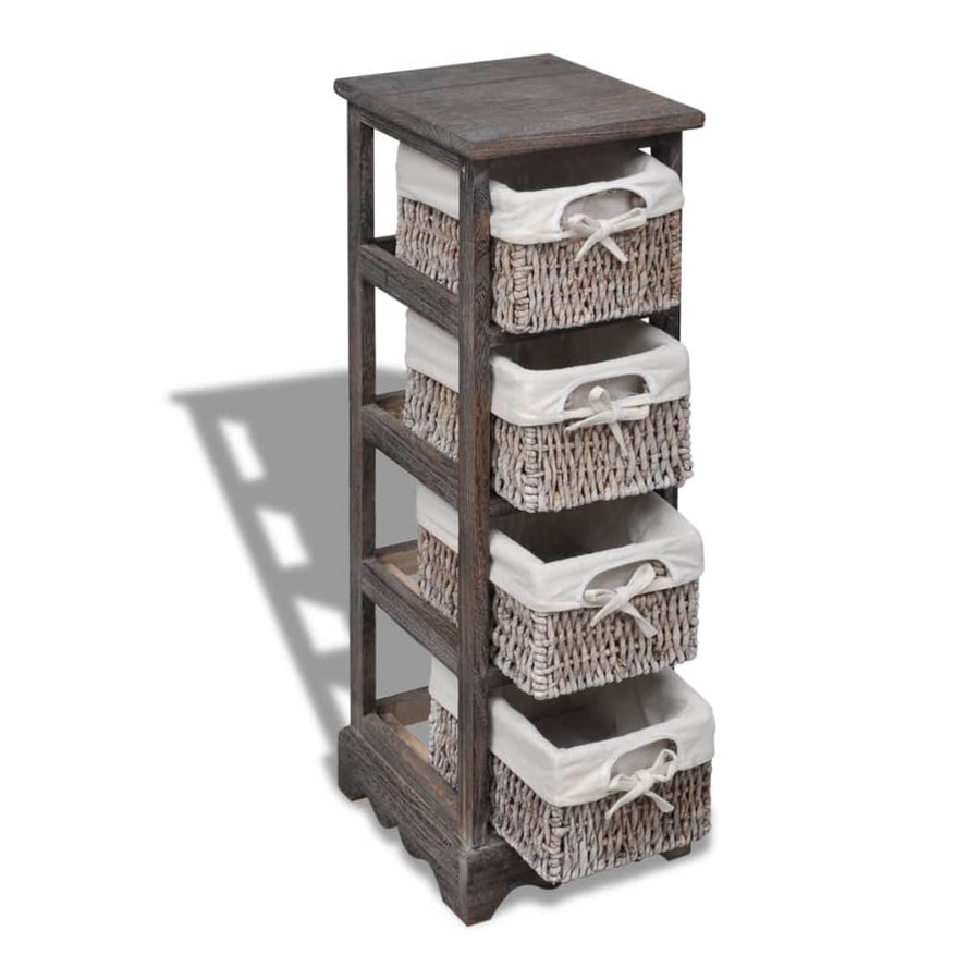 Wooden Storage Rack 4 Weaving Baskets Brown