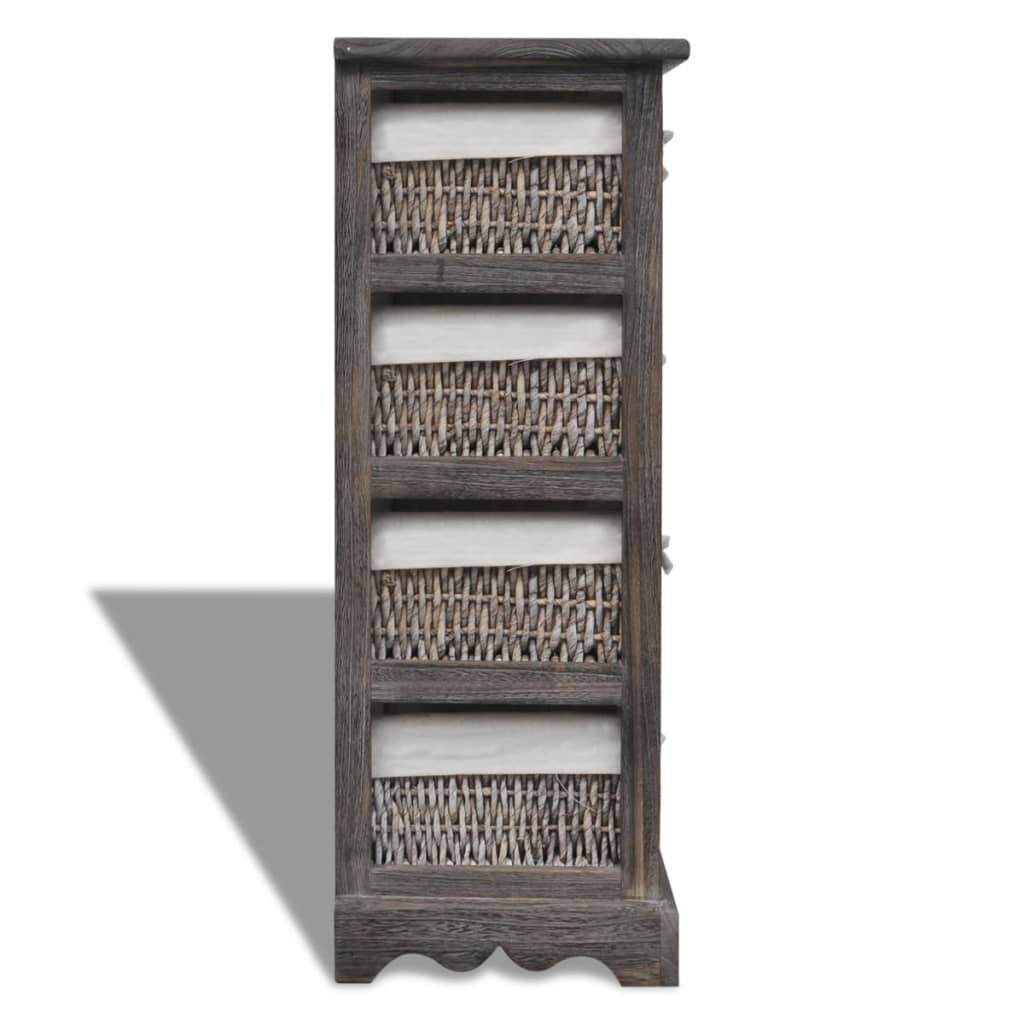 Paulownia Wood Storage Rack 4 Weaving Baskets Brown