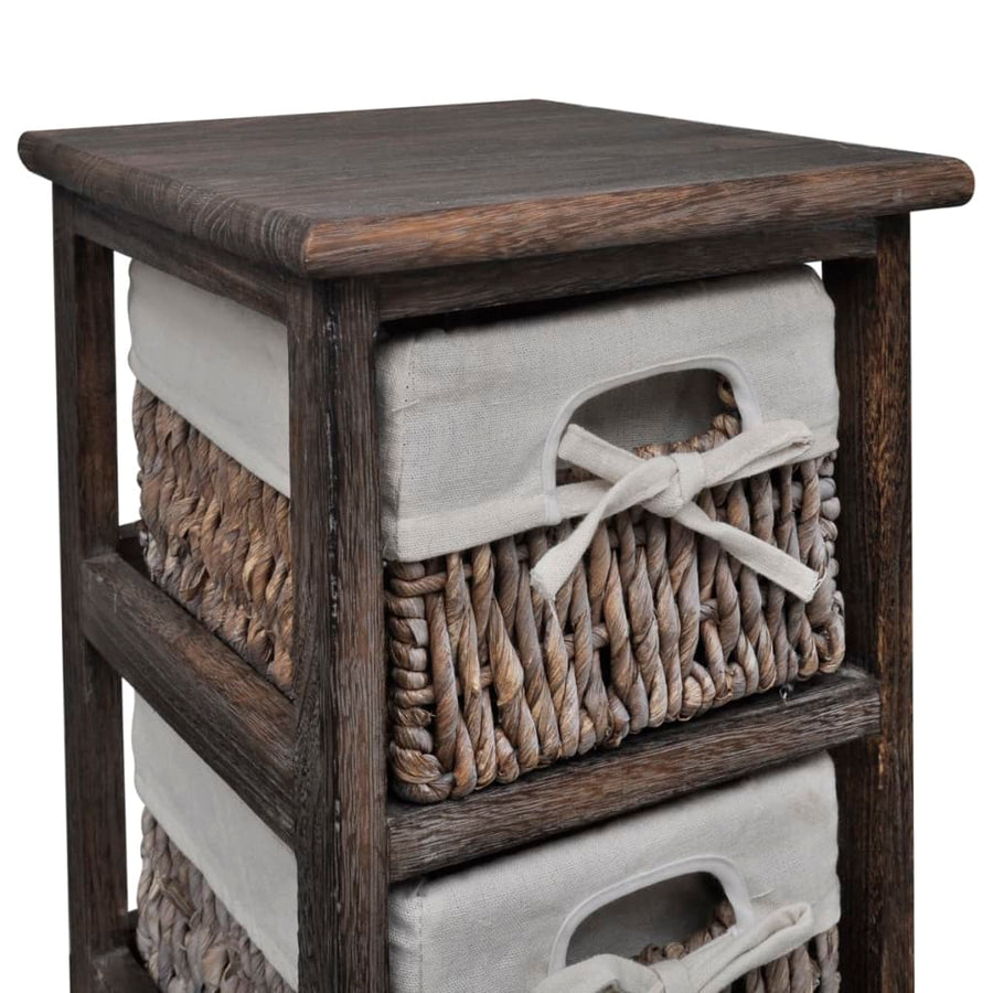 Wooden Storage Rack 4 Weaving Baskets Brown