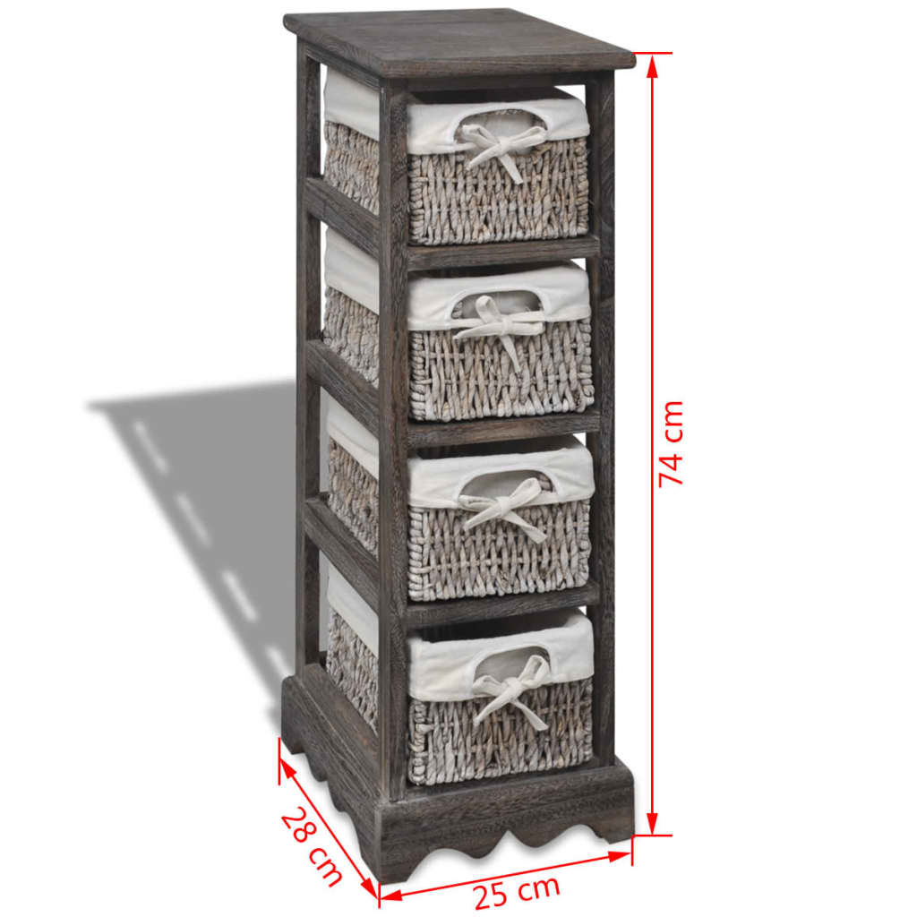 Paulownia Wood Storage Rack 4 Weaving Baskets Brown