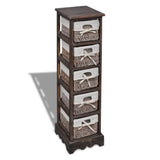 Paulownia Wood Storage Rack 5 Weaving Baskets Brown