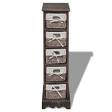 Paulownia Wood Storage Rack 5 Weaving Baskets Brown