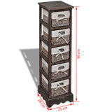Paulownia Wood Storage Rack 5 Weaving Baskets Brown - Rear View