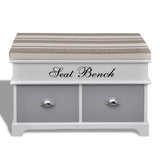 White Storage & Entryway Bench with Grey Cushion Top 2 Drawer - Front View