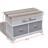 White Storage & Entryway Bench with Grey Cushion Top 2 Drawer - Rear View