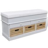 White Storage & Entryway Bench with Cushion Top 2 Draw 3 Crate - Front View