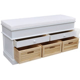 White Storage & Entryway Bench with Cushion Top 2 Draw 3 Crate - Side View