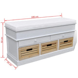 White Storage & Entryway Bench with Cushion Top 2 Draw 3 Crate - Rear View