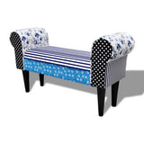 Patchwork Bench Country Living Style Blue & White - Front View