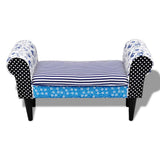 Patchwork Bench Country Living Style Blue & White - Side View