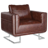 Cube Armchair with Chrome Feet Brown Faux Leather - Front View