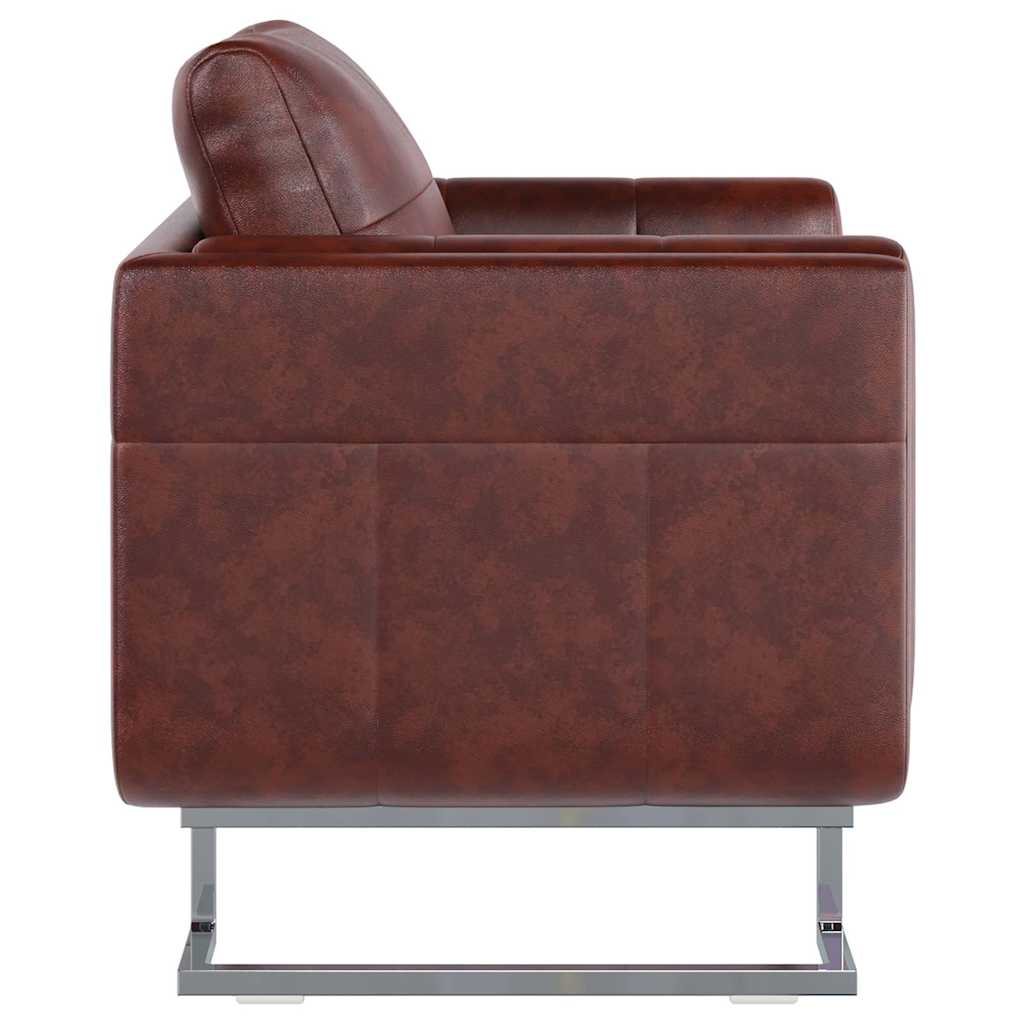 Cube Armchair with Chrome Feet Brown Faux Leather