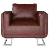 Cube Armchair with Chrome Feet Brown Faux Leather - Rear View