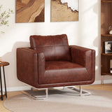 Cube Armchair with Chrome Feet Brown Faux Leather