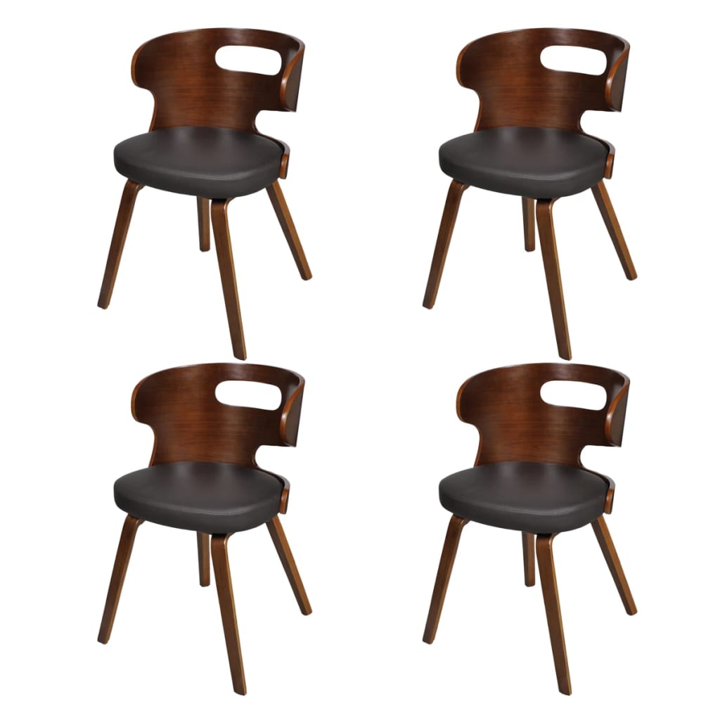 Dining Chairs 4 pcs Brown Bent Wood and Faux Leather