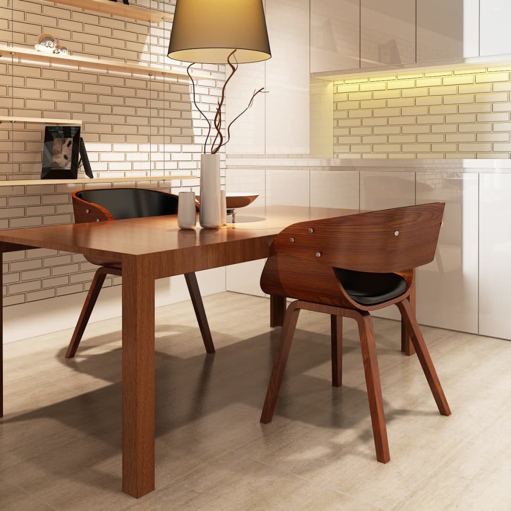 Dining Chairs 2 pcs Brown Bent Wood and Faux Leather