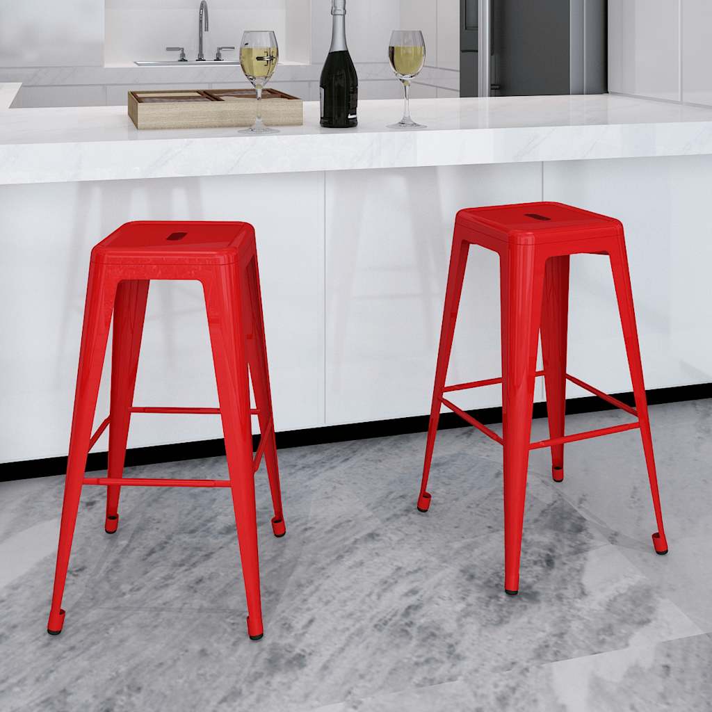 Bar Stools 2 pcs Red Steel