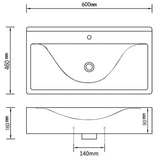 Luxury Ceramic Basin Rectangular Sink White with Faucet Hole - Rear View