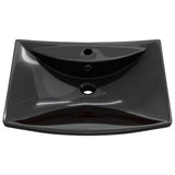Black Luxury Ceramic Basin Rectangular with Overflow & Faucet Hole - Side View